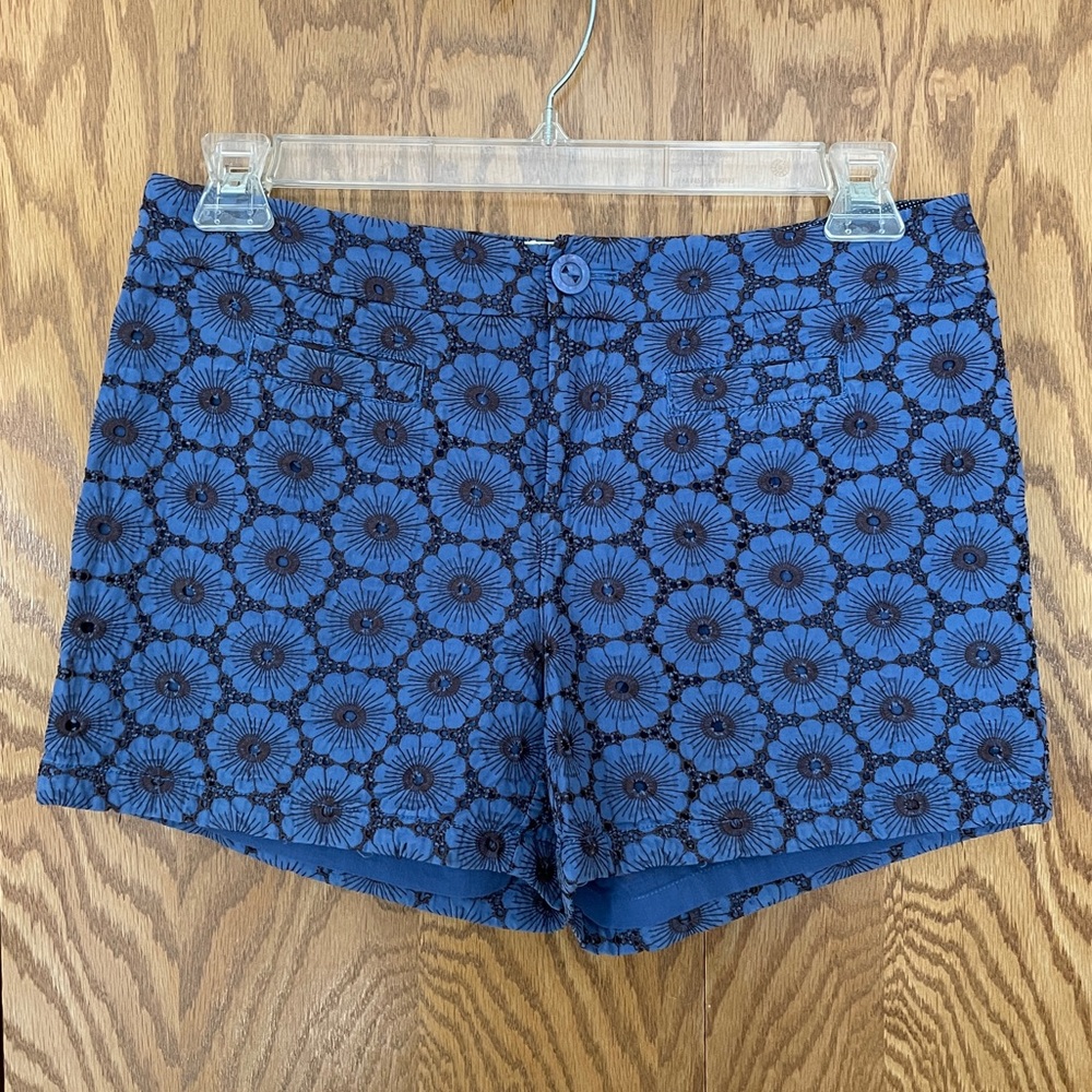 Anthropologie Elevenses Embroidered Eyelet Blue Shorts